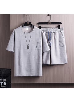 Mens Summer Ice Silk Breathable White T-Shirt Shorts Set DHK003 gray a complete set
