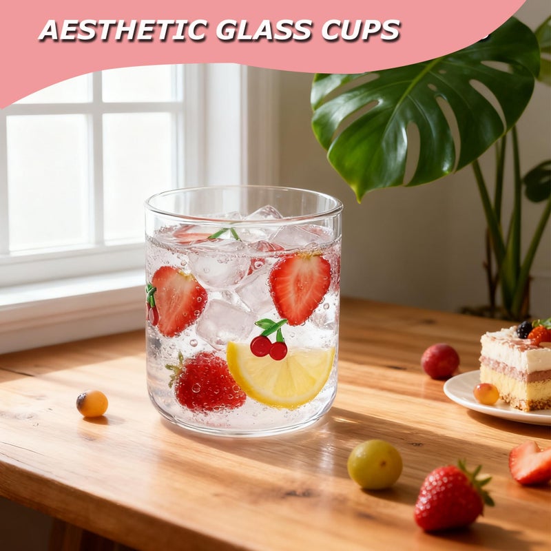 Sel Natural Cherry Icon Juice Glasses, Aesthetic Glass Juice Cups 14 oz Cocktail Glasses Drinking Glass Old Fashioned Iconic Glasses for Women Sister Friend Party (Cherry) - Image 5