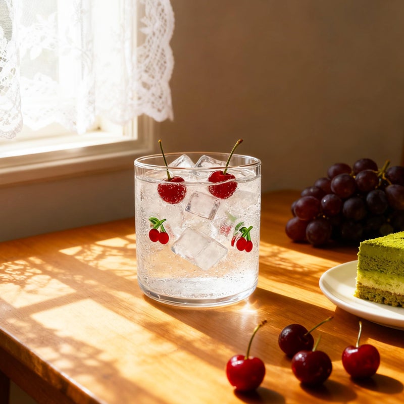 Sel Natural Cherry Icon Juice Glasses, Aesthetic Glass Juice Cups 14 oz Cocktail Glasses Drinking Glass Old Fashioned Iconic Glasses for Women Sister Friend Party (Cherry) - Image 3