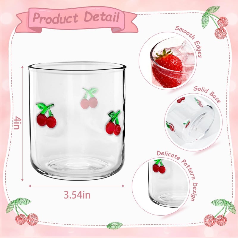 Sel Natural Cherry Icon Juice Glasses, Aesthetic Glass Juice Cups 14 oz Cocktail Glasses Drinking Glass Old Fashioned Iconic Glasses for Women Sister Friend Party (Cherry) - Image 2