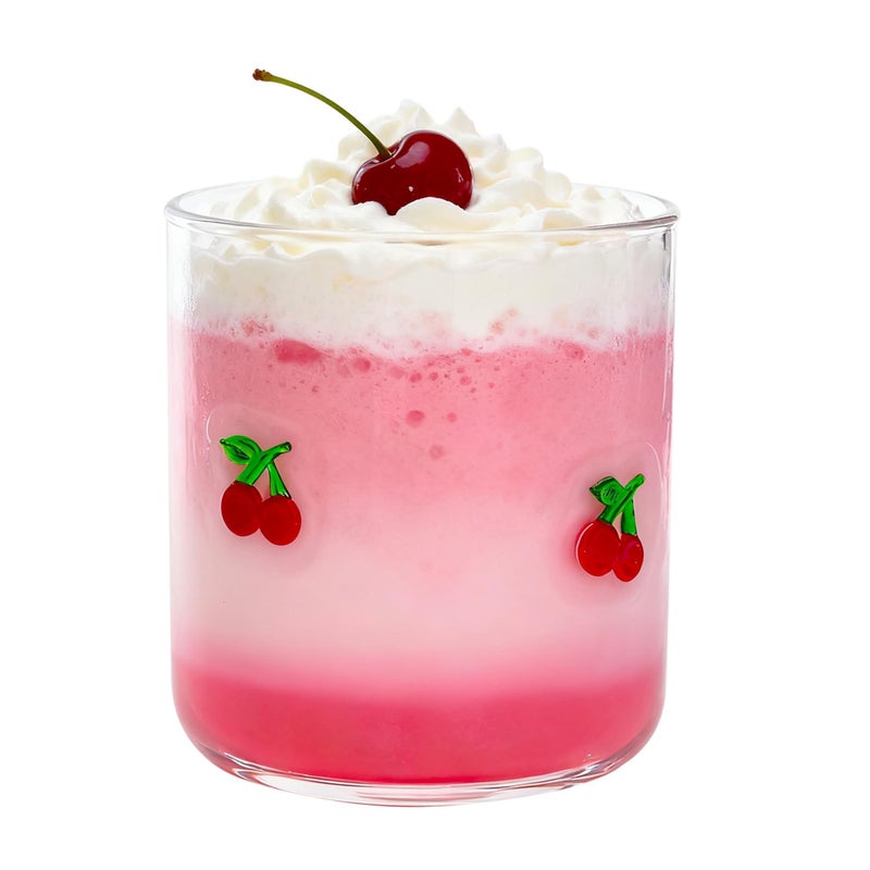 Sel Natural Cherry Icon Juice Glasses, Aesthetic Glass Juice Cups 14 oz Cocktail Glasses Drinking Glass Old Fashioned Iconic Glasses for Women Sister Friend Party (Cherry) - Image 1