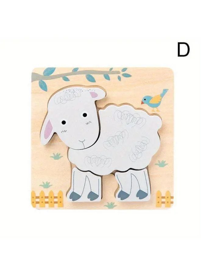 Kids 3D Wooden Animal Puzzles Educational Toys Gift Farm Animals Model D - Image 1
