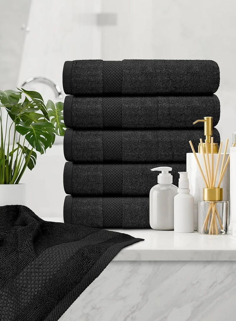 1Chase Luxury Hand Towels Set of 6 – 100% Egyptian Cotton, 16x30 Inches – Ultra Soft &amp; Absorbent – Premium Hotel, Spa &amp; Bathroom Towels – Quick Dry &amp; Durable (6, Black)