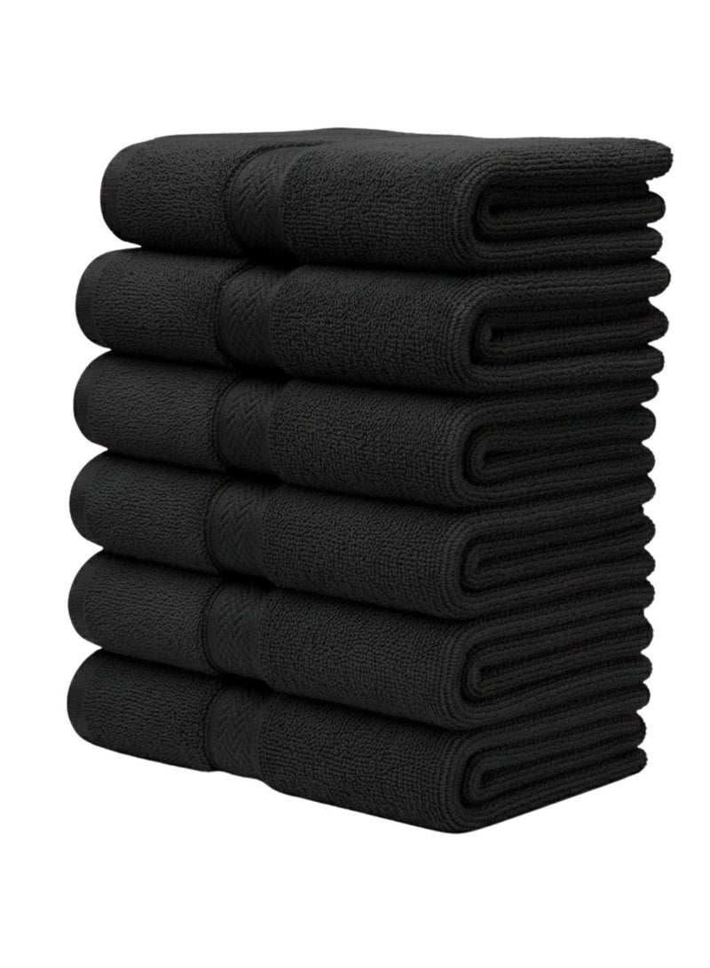 1Chase Luxury Hand Towels Set of 6 – 100% Egyptian Cotton, 16x30 Inches – Ultra Soft & Absorbent – Premium Hotel, Spa & Bathroom Towels – Quick Dry & Durable (6, Black) - Image 1