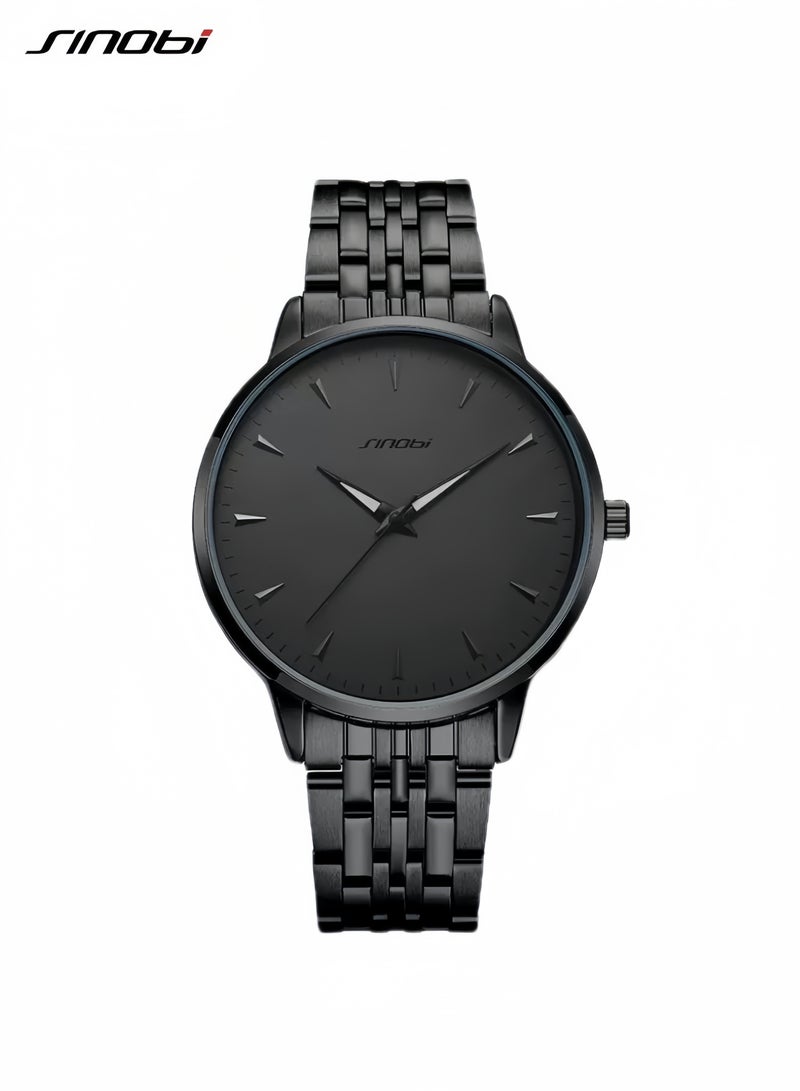 SINOBI Men's Watches for Men - Stainless Steel Watch with Modern Black Dial, Waterproof Quartz for Business Casual & Gifts - Image 2