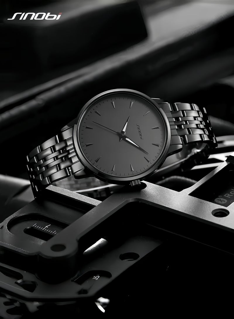 SINOBI Men's Watches for Men - Stainless Steel Watch with Modern Black Dial, Waterproof Quartz for Business Casual & Gifts - Image 3