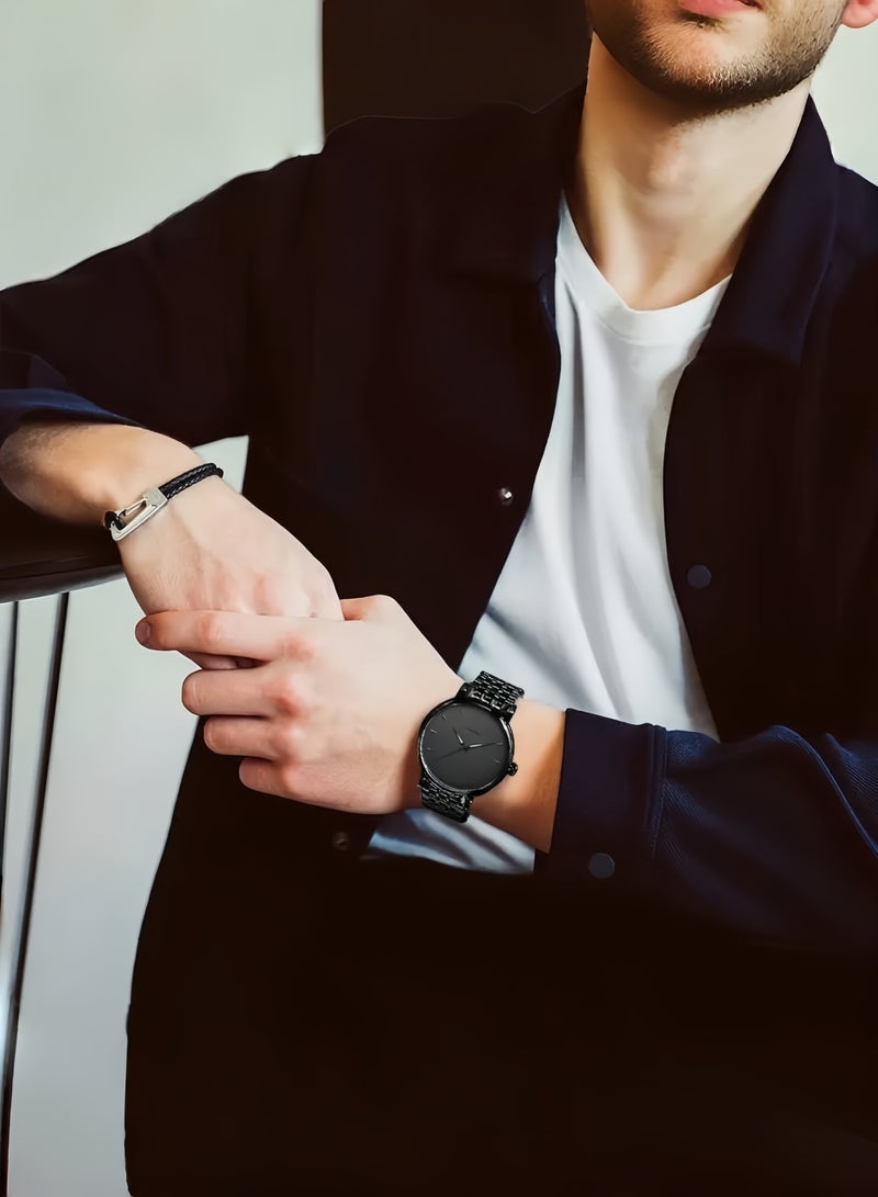 SINOBI Men's Watches for Men - Stainless Steel Watch with Modern Black Dial, Waterproof Quartz for Business Casual & Gifts - Image 4