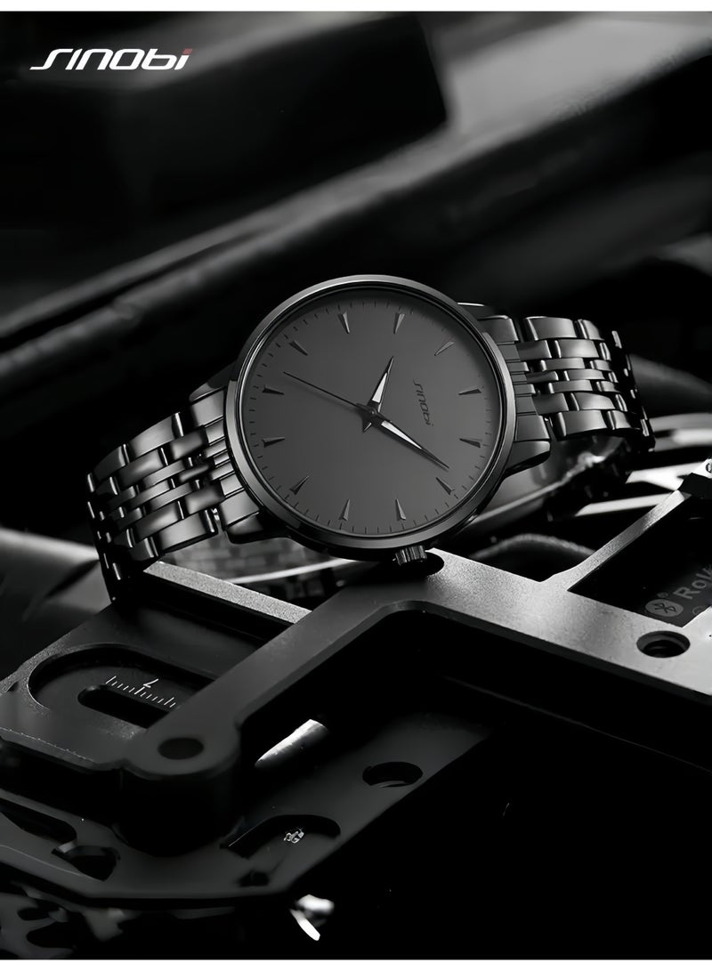 SINOBI Men's Watches for Men - Stainless Steel Watch with Modern Black Dial, Waterproof Quartz for Business Casual & Gifts - Image 2