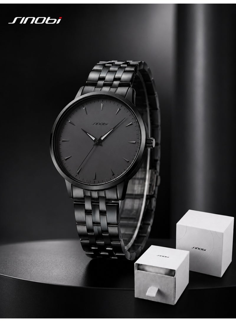 SINOBI Men's Watches for Men - Stainless Steel Watch with Modern Black Dial, Waterproof Quartz for Business Casual & Gifts - Image 4