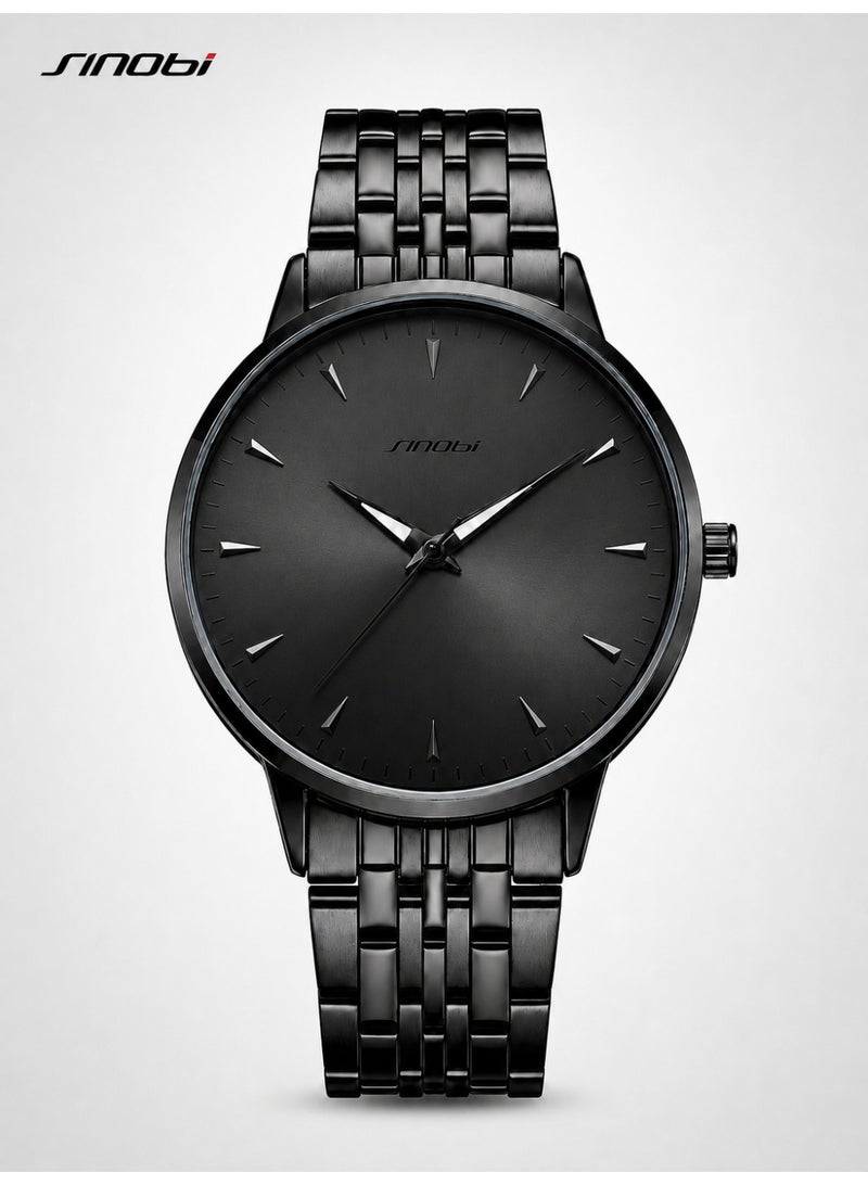 SINOBI Men's Watches for Men - Stainless Steel Watch with Modern Black Dial, Waterproof Quartz for Business Casual & Gifts - Image 1