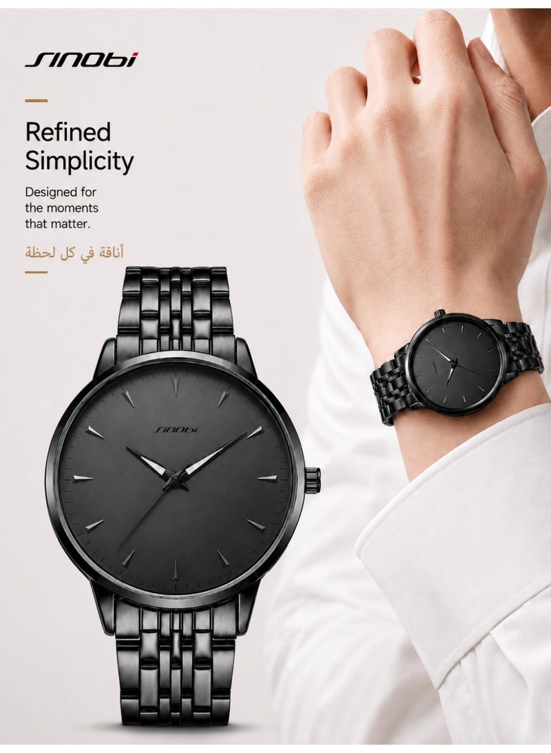 SINOBI Men's Watches for Men - Stainless Steel Watch with Modern Black Dial, Waterproof Quartz for Business Casual & Gifts - Image 3