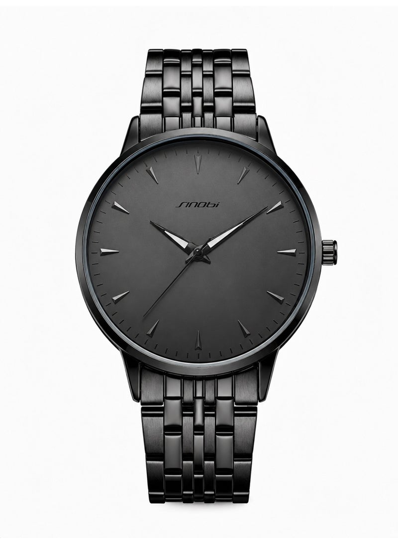 SINOBI Men's Watches for Men - Stainless Steel Watch with Modern Black Dial, Waterproof Quartz for Business Casual & Gifts - Image 1
