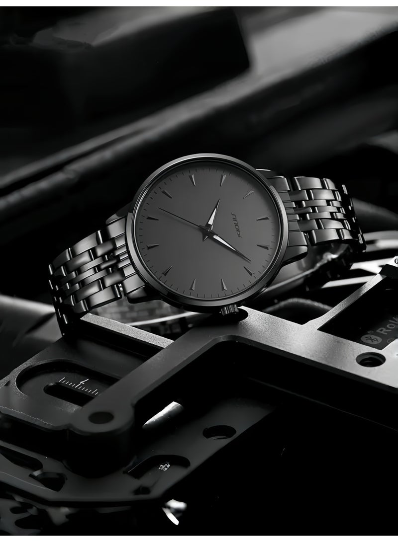 SINOBI Men's Watches for Men - Stainless Steel Watch with Modern Black Dial, Waterproof Quartz for Business Casual & Gifts - Image 2