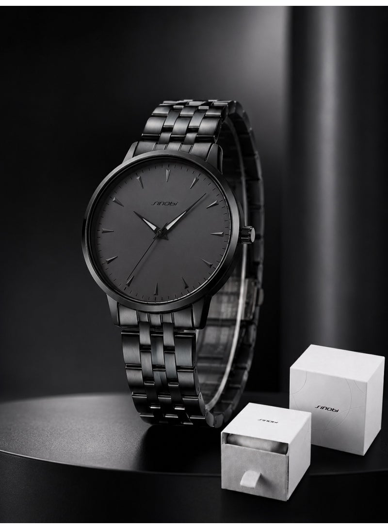 SINOBI Men's Watches for Men - Stainless Steel Watch with Modern Black Dial, Waterproof Quartz for Business Casual & Gifts - Image 4