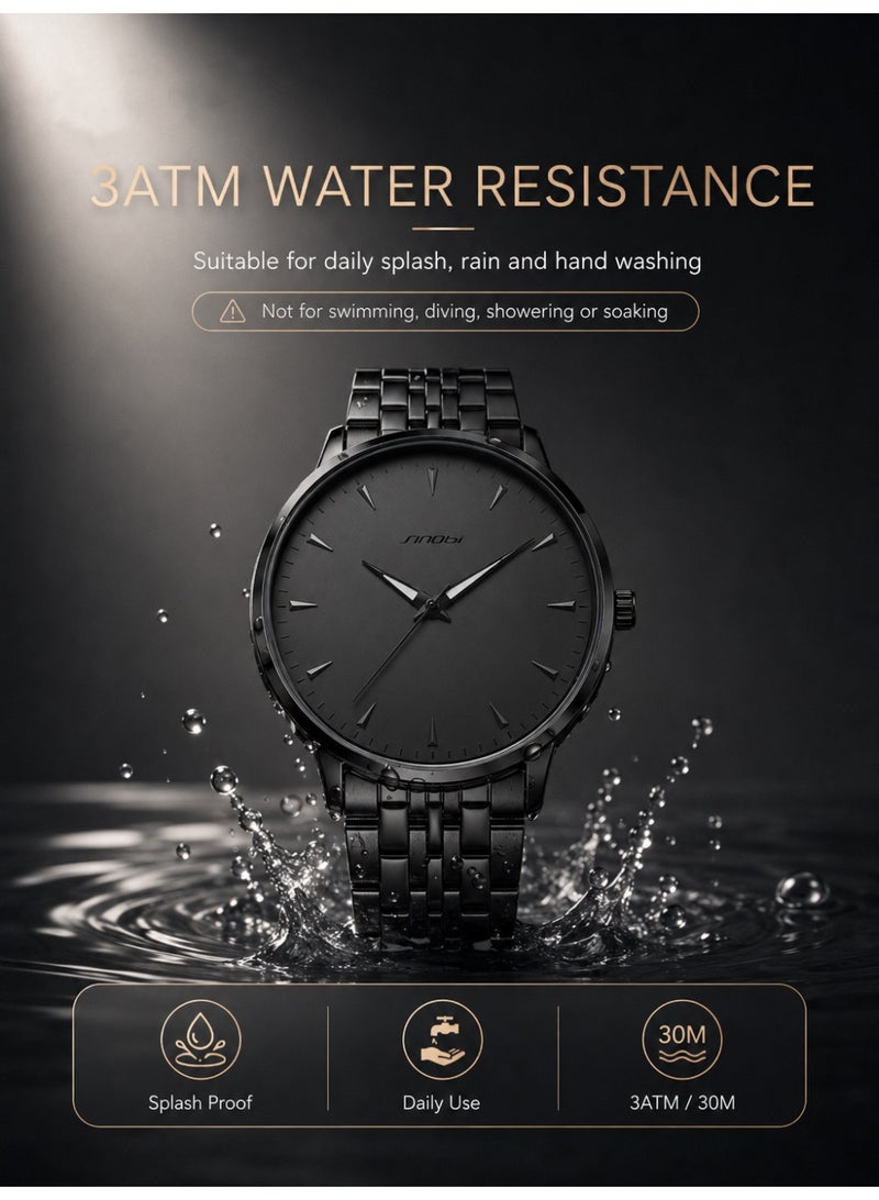 SINOBI Men's Watches for Men - Stainless Steel Watch with Modern Black Dial, Waterproof Quartz for Business Casual & Gifts - Image 5