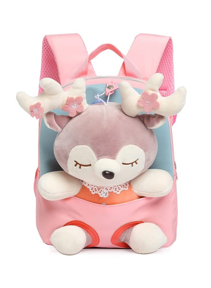 SANMUGEED Backpack for Toddler Kids Cute, Plush Animal Toy for Girl Mini Schoolbag with Plush Animal for Preschool Child - Image 1