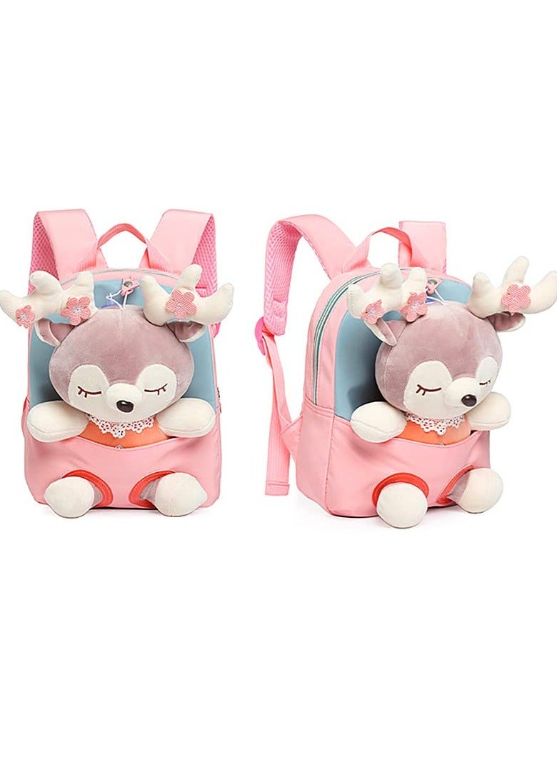 SANMUGEED Backpack for Toddler Kids Cute, Plush Animal Toy for Girl Mini Schoolbag with Plush Animal for Preschool Child - Image 4