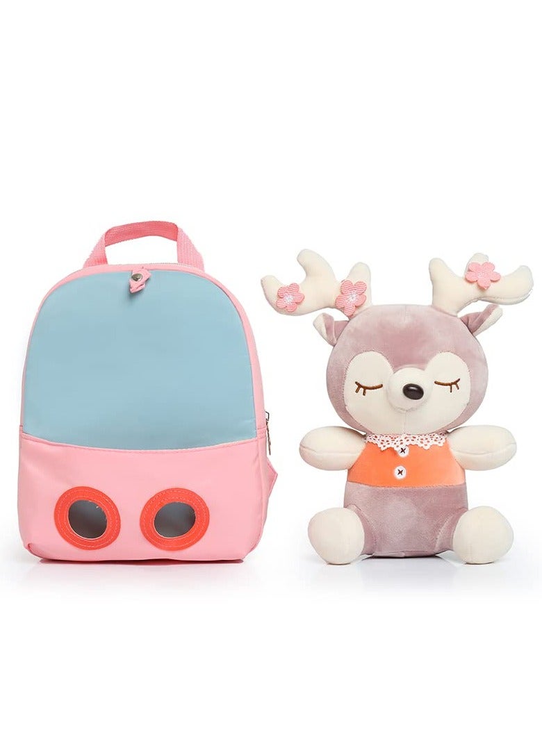 SANMUGEED Backpack for Toddler Kids Cute, Plush Animal Toy for Girl Mini Schoolbag with Plush Animal for Preschool Child - Image 3