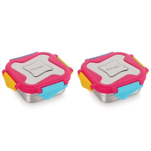 STEELLOCK Smart Stainless Steel Tiffin Lunch Box for Kids and Adults – Airtight Leakproof Square Container with Steel Lid – Juliet 360ml, 2 Pc Set for School & Office - Image 1