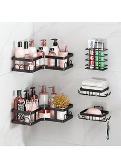Tiokkss 5 Pack Shower Caddy, Corner Shelf Bathroom Organizers, Adhesive Shower Shelves Bathroom Accessories Set, Black Bathroom Shelf Shower Organizer, Stainless Steel Shower Shelf  - Image 1