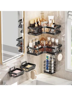 Tiokkss 5 Pack Shower Caddy, Corner Shelf Bathroom Organizers, Adhesive Shower Shelves Bathroom Accessories Set, Black Bathroom Shelf Shower Organizer, Stainless Steel Shower Shelf  - Image 3
