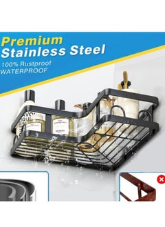 Tiokkss 5 Pack Shower Caddy, Corner Shelf Bathroom Organizers, Adhesive Shower Shelves Bathroom Accessories Set, Black Bathroom Shelf Shower Organizer, Stainless Steel Shower Shelf  - Image 5