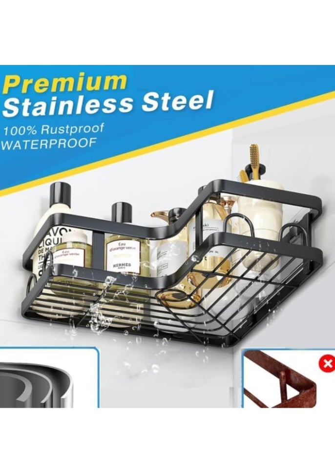 Tiokkss 5 Pack Shower Caddy, Corner Shelf Bathroom Organizers, Adhesive Shower Shelves Bathroom Accessories Set, Black Bathroom Shelf Shower Organizer, Stainless Steel Shower Shelf  - Image 5