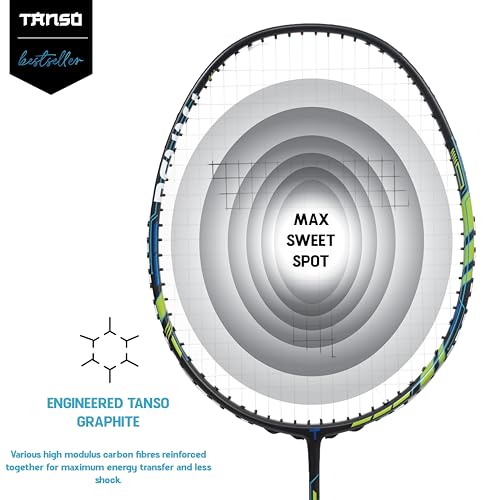 TANSO Arashi 2.0 Full Graphite Ultra Light Weight Carbon Fibre Strung Badminton Racket with Free Full Racquet Cover (77 Grams, 32 Lbs Tension, Strung with Premium Strings) (Green) - Image 4