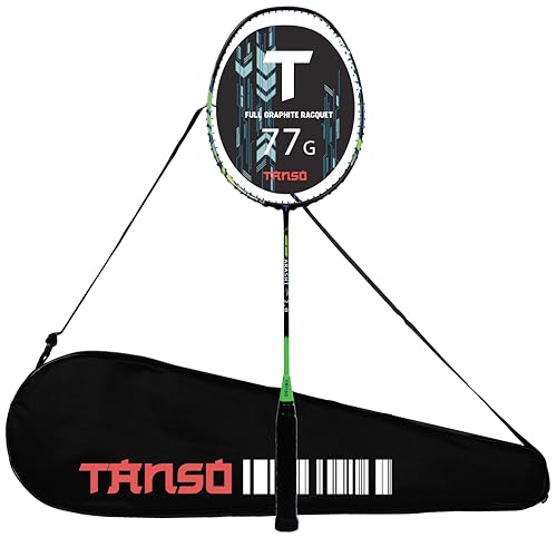 TANSO Arashi 2.0 Full Graphite Ultra Light Weight Carbon Fibre Strung Badminton Racket with Free Full Racquet Cover (77 Grams, 32 Lbs Tension, Strung with Premium Strings) (Green) - Image 1