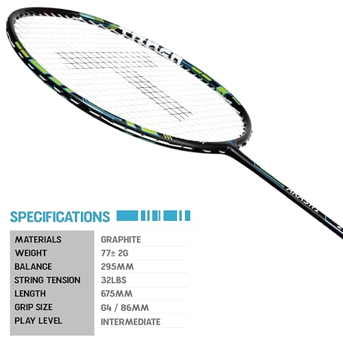 TANSO Arashi 2.0 Full Graphite Ultra Light Weight Carbon Fibre Strung Badminton Racket with Free Full Racquet Cover (77 Grams, 32 Lbs Tension, Strung with Premium Strings) (Green) - Image 2