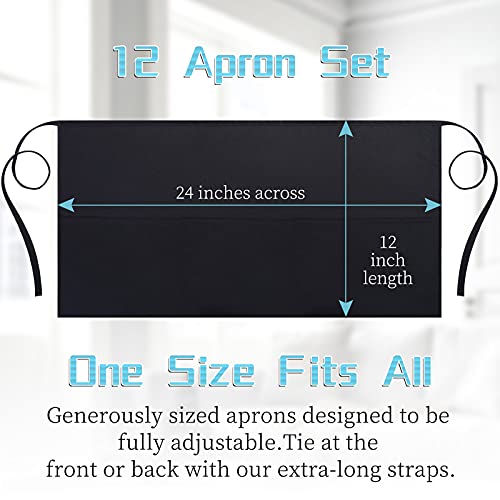 Syhood Black Waist Aprons 3 Pockets Waiter Waitress Server Short Aprons Water Oil Resistant Waist Aprons for Women Men (12 Pieces) - Image 2