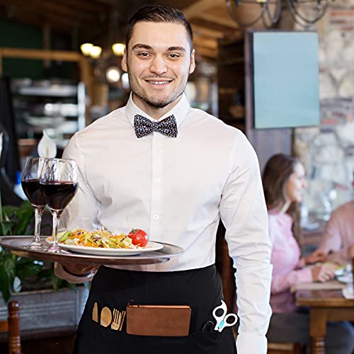 Syhood Black Waist Aprons 3 Pockets Waiter Waitress Server Short Aprons Water Oil Resistant Waist Aprons for Women Men (12 Pieces) - Image 5