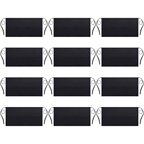 Syhood Black Waist Aprons 3 Pockets Waiter Waitress Server Short Aprons Water Oil Resistant Waist Aprons for Women Men (12 Pieces) - Image 1