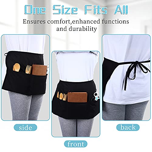 Syhood Black Waist Aprons 3 Pockets Waiter Waitress Server Short Aprons Water Oil Resistant Waist Aprons for Women Men (12 Pieces) - Image 4