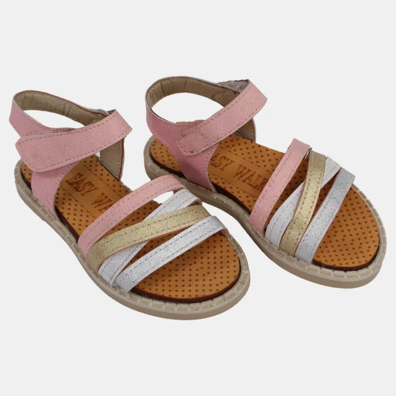 EASY Girls Leather Sandals - Soft Colors - Image 1