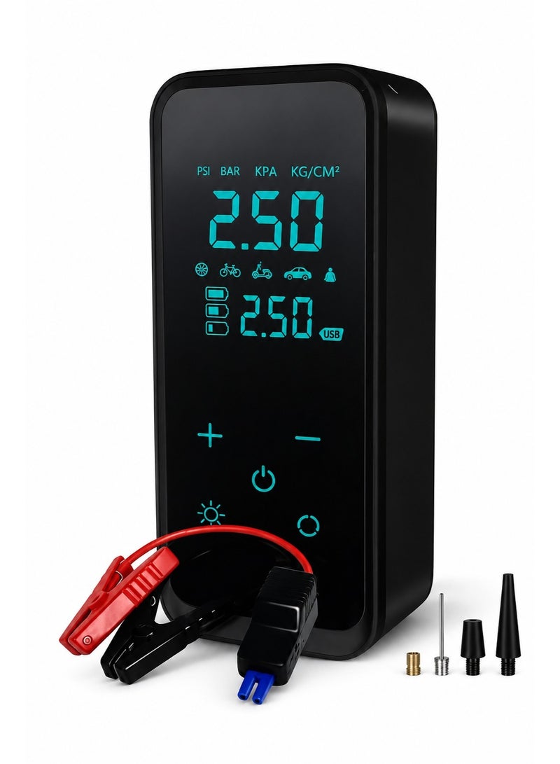 ELTRAZONE Portable Digital Air Compressor Tire Inflator with LCD Display, Rechargeable Battery, Multi Purpose Electric Air Pump, Auto Shut Off, USB Charging, Emergency LED Light for Car, Motorcycle, Bicycle, Sports Balls, Compact Cordless Air Pump - Image 1