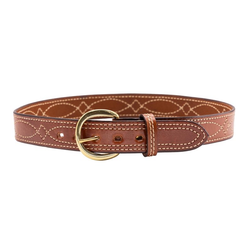 Bianchi Bianchi B12 Fancy Stitched Belt, 1.5" Width, Tan Finish, Brass Buckle, SZ38  - Image 1