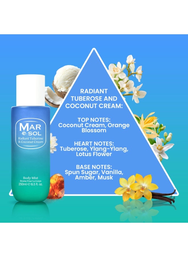 MAR.e.SOL Radiant Tuberose Body Mist for Women, 250ml  Coconut Cream & White Florals Fragrance, Long-Lasting Perfume Body Spray - Image 3