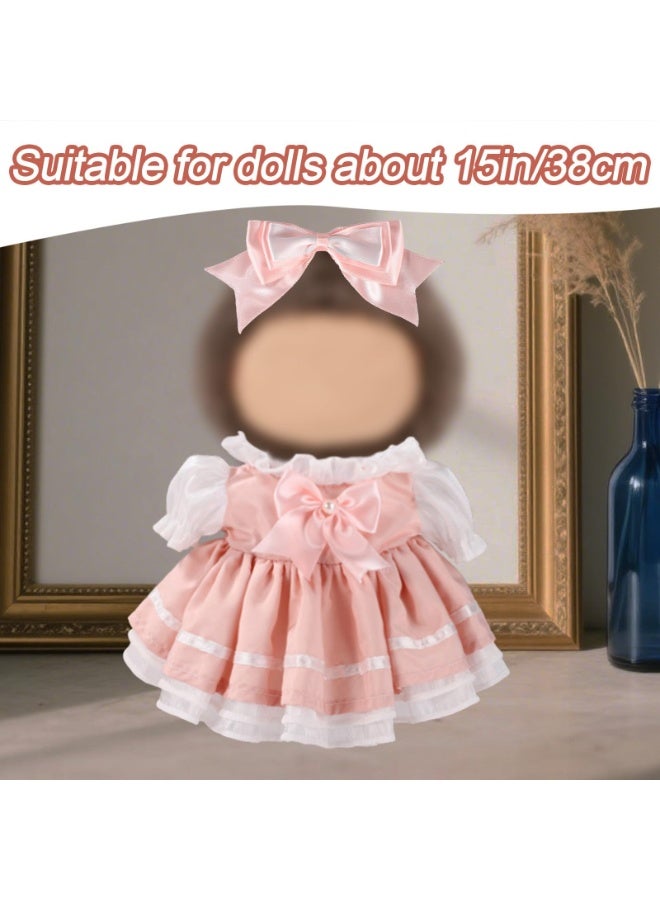 15in Doll Clothes Set, Include 1Pcs Bow Clip And 1Pcs Bow Dress, Cute Outfits and Accessories No Doll Included, Luxury Chic Doll Clothing & Style Bundle for labubu (Pink) - Image 5