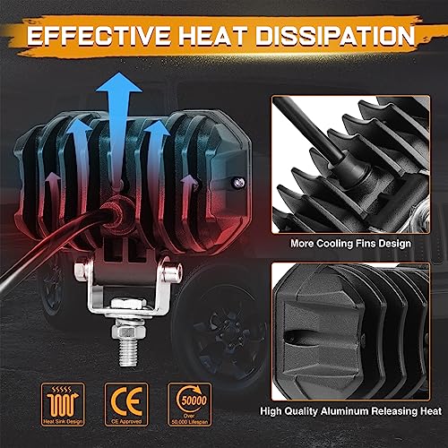 Niking Auto Amber LED Pods, 2Pcs 4 Inch Yellow Spot Light Driving Fog Lights 80W LED Light Bar LED Work Light Cubes Off Road Bumper Amber Fog Lights for Trucks ATV UTV SUV Tractor Boat - Image 5