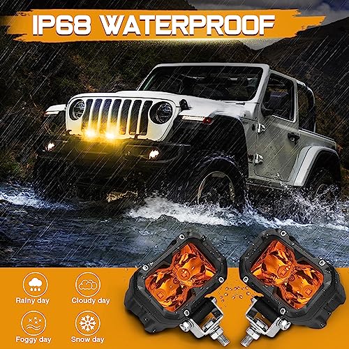 Niking Auto Amber LED Pods, 2Pcs 4 Inch Yellow Spot Light Driving Fog Lights 80W LED Light Bar LED Work Light Cubes Off Road Bumper Amber Fog Lights for Trucks ATV UTV SUV Tractor Boat - Image 4