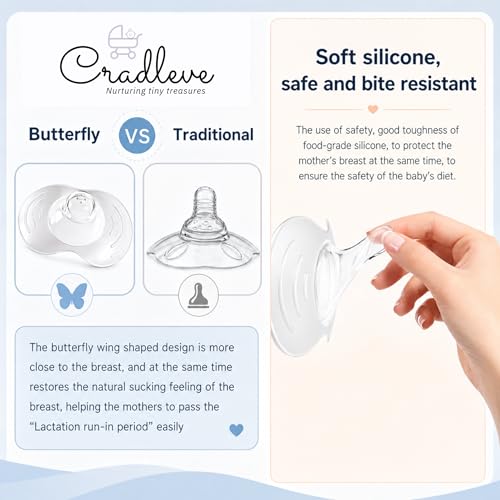 CRADLEVE Silicone Nipple Shields for Breastfeeding Mothers | BPA Free Butterfly Shape Nipple Protector for Sore, Flat & Cracked Nipples | Pack of 2 with Storage Case| (Large)(16~20mm) - Image 5