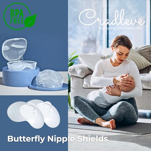 CRADLEVE Silicone Nipple Shields for Breastfeeding Mothers | BPA Free Butterfly Shape Nipple Protector for Sore, Flat & Cracked Nipples | Pack of 2 with Storage Case| (Large)(16~20mm) - Image 2