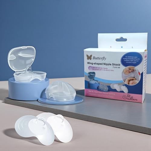 CRADLEVE Silicone Nipple Shields for Breastfeeding Mothers | BPA Free Butterfly Shape Nipple Protector for Sore, Flat & Cracked Nipples | Pack of 2 with Storage Case| (Large)(16~20mm) - Image 1