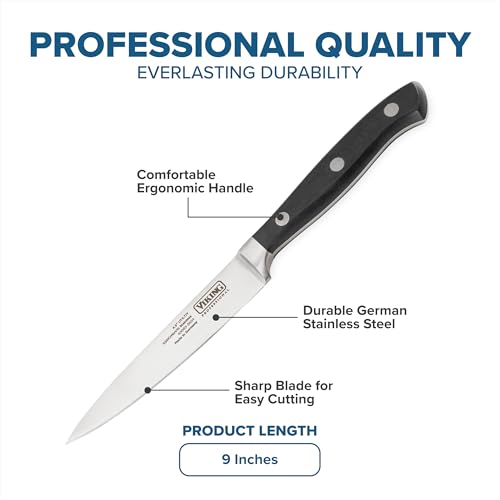 Viking Kitchen Utility Knife, 4.5 Inch German Stainless Steel, Razor Sharp, Ergonomic Handle, Dishwasher Safe, Black - Image 4