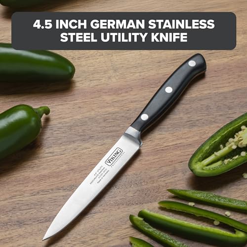 Viking Kitchen Utility Knife, 4.5 Inch German Stainless Steel, Razor Sharp, Ergonomic Handle, Dishwasher Safe, Black - Image 2