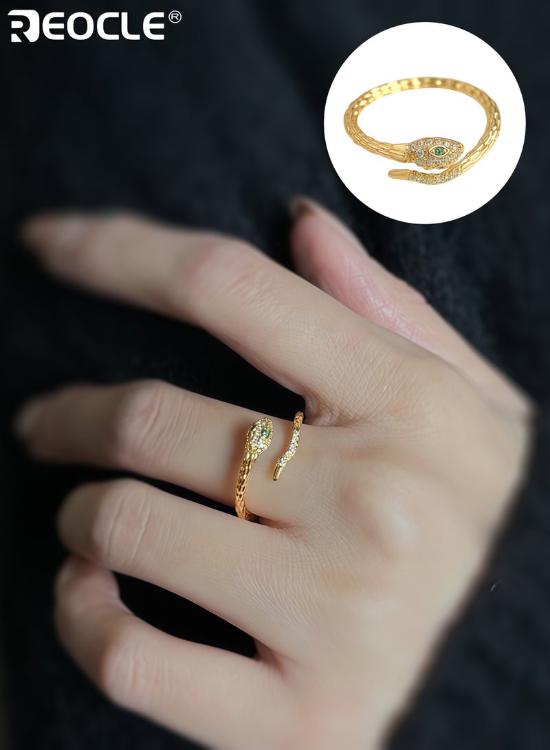 ريوكل خاتم نسائي بتصميم مفتوح قابل للتعديل مستوحى من الثعبان، مجوهرات بارزة بتفاصيل دقيقة لارتداء السيدات - Image 1