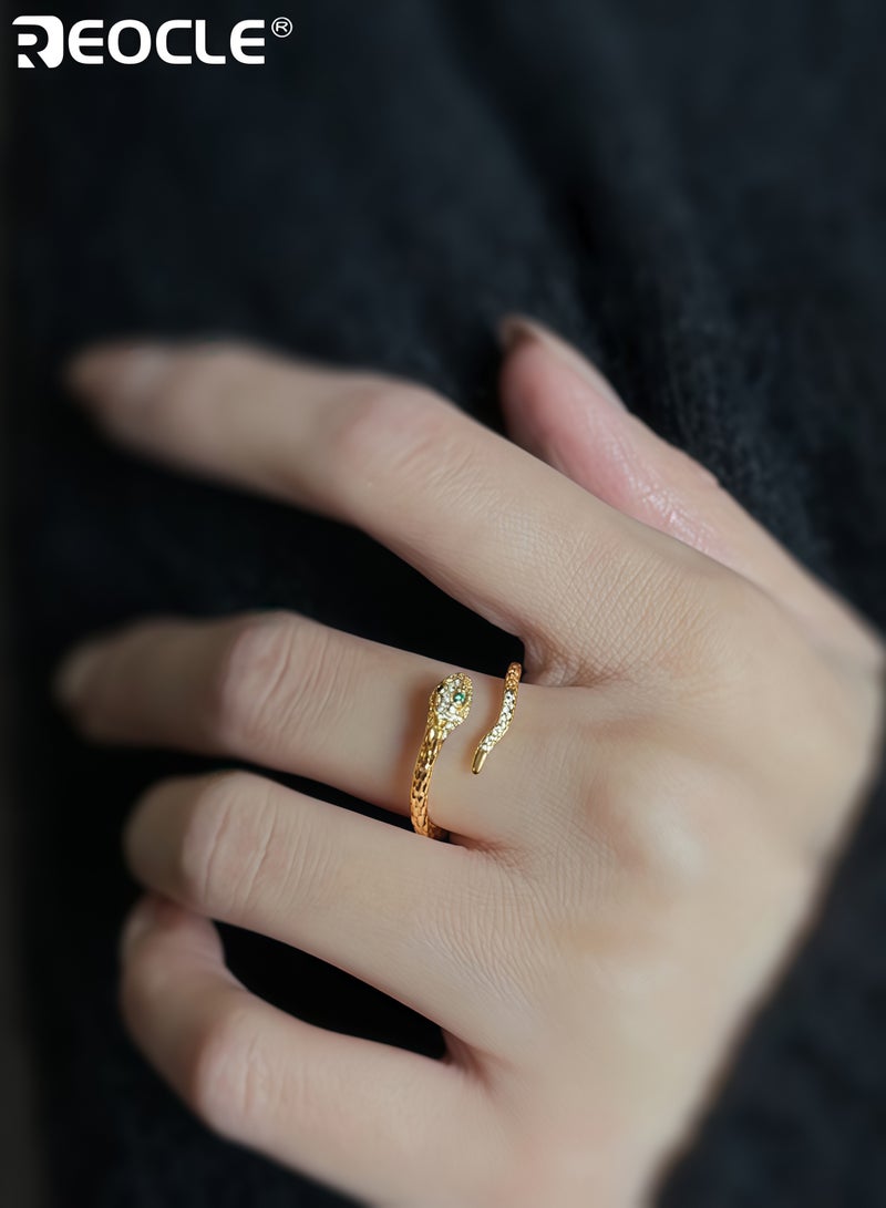 ريوكل خاتم نسائي بتصميم مفتوح قابل للتعديل مستوحى من الثعبان، مجوهرات بارزة بتفاصيل دقيقة لارتداء السيدات - Image 5