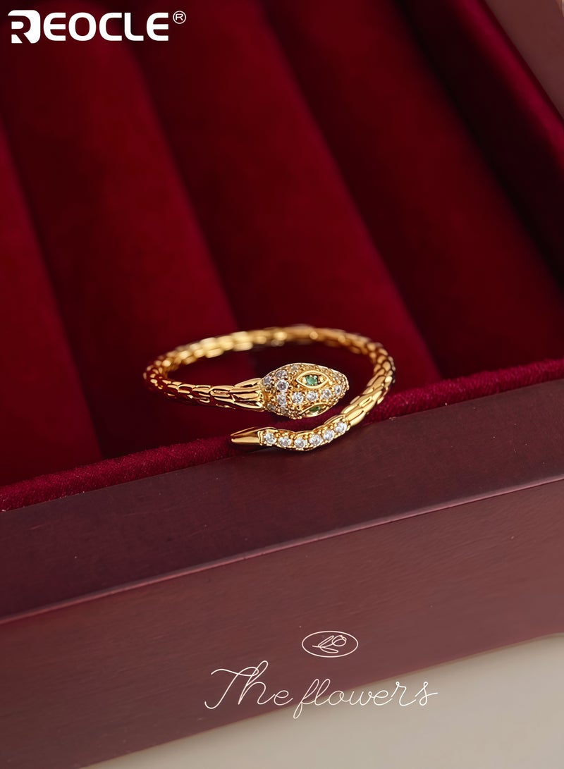 ريوكل خاتم نسائي بتصميم مفتوح قابل للتعديل مستوحى من الثعبان، مجوهرات بارزة بتفاصيل دقيقة لارتداء السيدات - Image 4