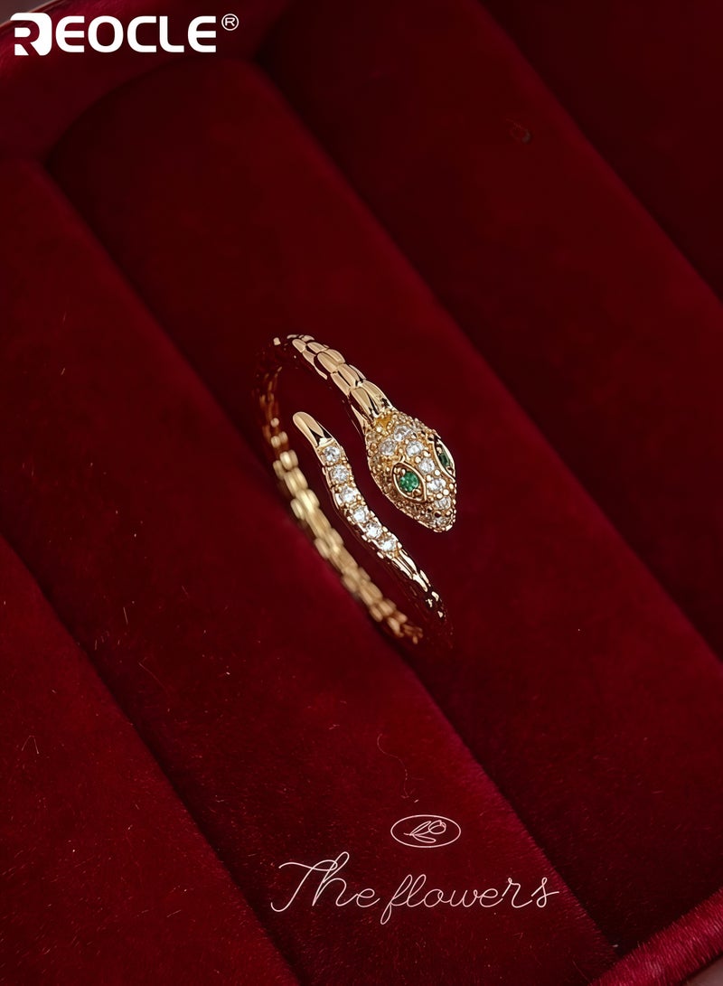 ريوكل خاتم نسائي بتصميم مفتوح قابل للتعديل مستوحى من الثعبان، مجوهرات بارزة بتفاصيل دقيقة لارتداء السيدات - Image 3